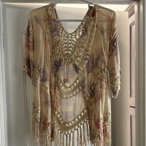 Easel Cream and Purple Crochet Cover-Up